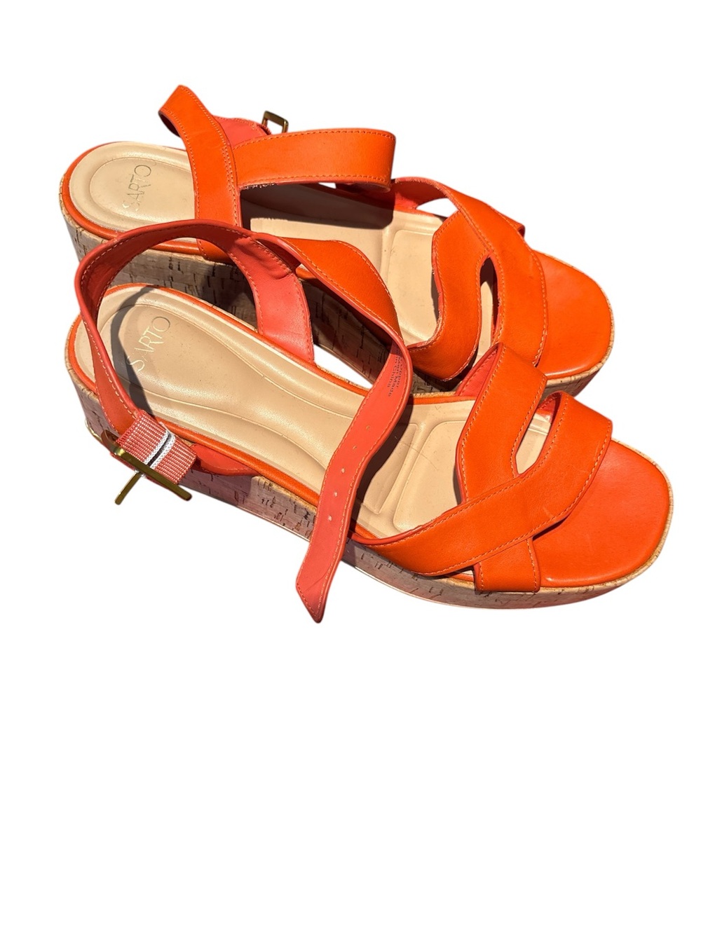 SARTO By Franco Sarto Coral Orange Cork Wedge Sandals